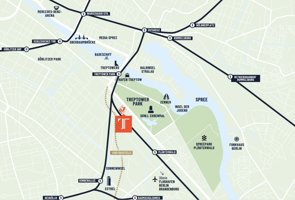 Karte des Parks in der Nähe der Büros